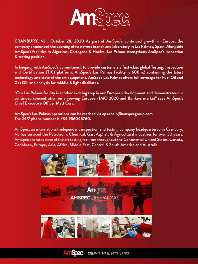 Announcement of AmSpec's newest location opening in Las Palmas, Spain.