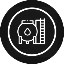 Black icon of a hydrogen tank – symbolizes LNG / LPG and Hydrogen sector.