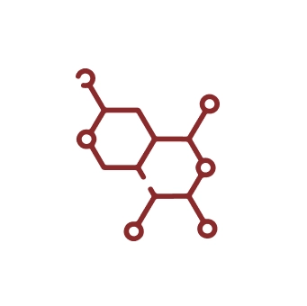Red icon of a chemical structure diagram.