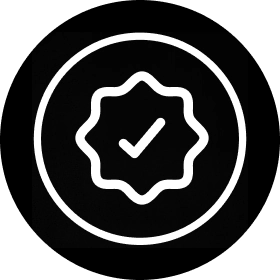 White icon of a checkmark inside of a black circle.