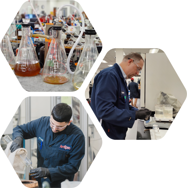 Collage image of AmSpec employees working in a lab.