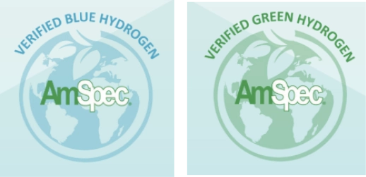 AmSpec sustainability seals – verified blue hydrogen and verified green hydrogen.