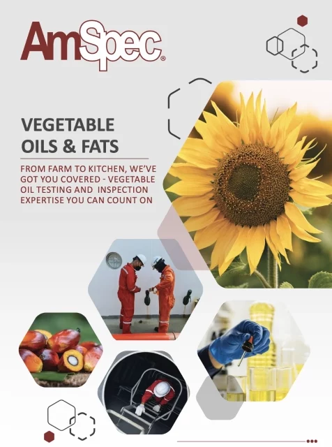 AmSpec flyer for vegetable oil and fat testing, inspection, and certification.
